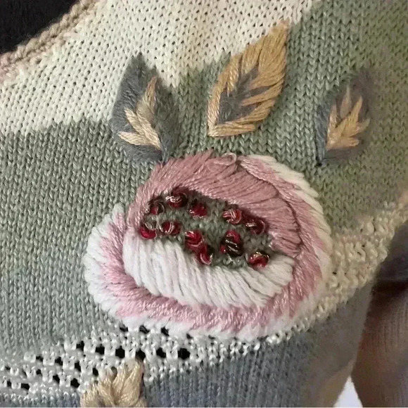 80s 90s Embellished Earthtone Sweater - Size Small/Medium - Picture 2 of 6